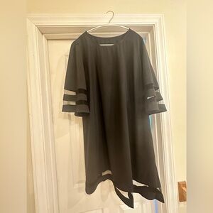 LookbookStore Women Casual Crewneck Mesh Panel 3/4 Bell Sleeve Loose Tunic Dress